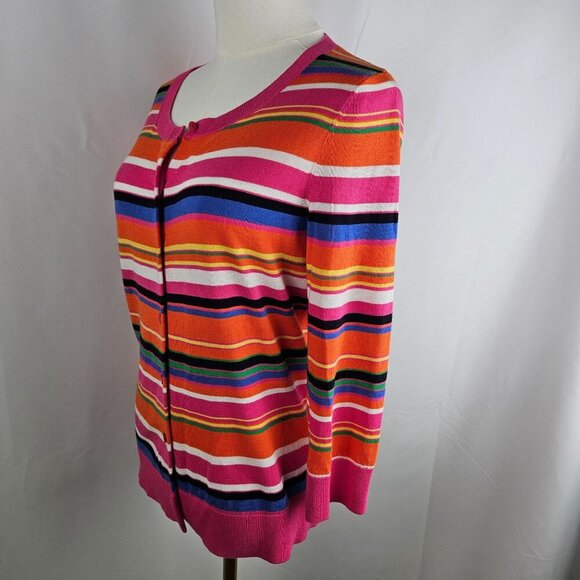 Talbots Cardigan Medium Striped Multicolor Button-Up Sweater Colorful Rainbow - Picture 4 of 9